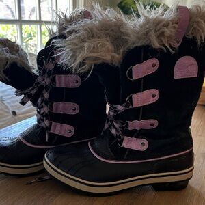 Sorel Kids Black and Pink Faux-Fur Winter Boots
